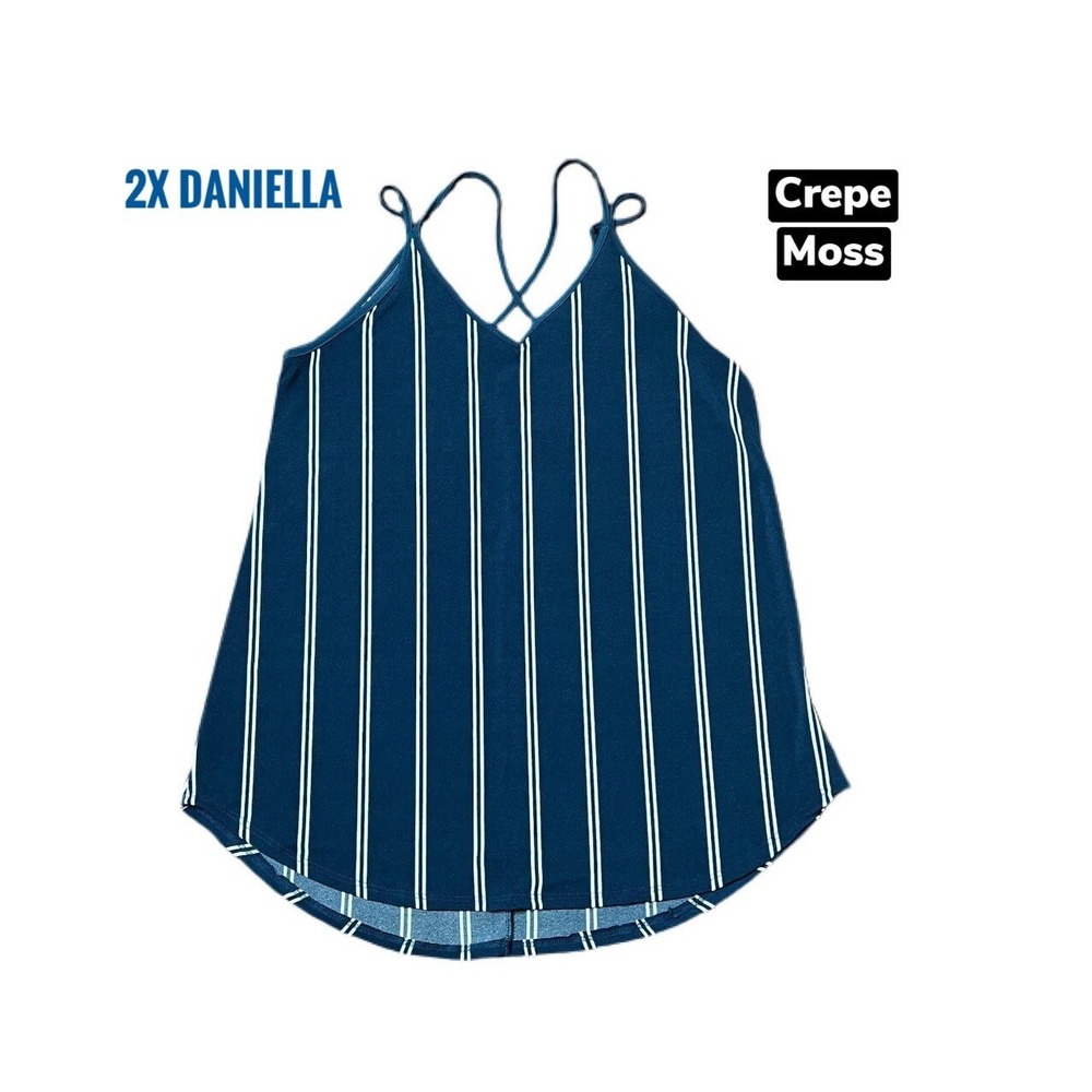 2x Lularoe Daniella Camisole Navy Blue White Stripes  Crepe moss Fits 22/24